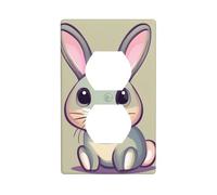 YYHHAOFA Panneau mural décoratif à double prise imprimé petit lapin mignon durable et adapté aux accessoires d'interrupteur 11,4 x 7 cm