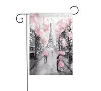 YYHHAOFA Paris Street Tour Eiffel Drapeau de jardin à imprimés floraux roses 30,5 x 45,7 cm - Couverture d'extérieur durable et résistante aux intempéries pour porche et pelouse