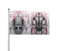 YYHHAOFA Paris Street Tour Eiffel imprimé floral rose Bannières d'extérieur en polyester durable pour pelouse, terrasse et décorations de fête 0,9 x 1,5 m