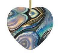 YYHHAOFA Pendentif de Noël en céramique en forme de cœur 7,6 x 6,9 cm - En porcelaine blanche de qualité - Ornement en forme d'ormeau - Tampon nacre