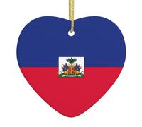 YYHHAOFA Pendentif de Noël en céramique pour décorations de fête et cadeaux Motif drapeau haïtien