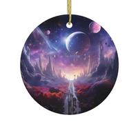 YYHHAOFA Pendentif de Noël rond en céramique galaxie - Ornement festif à suspendre pour magasins et maisons - 7,4 cm