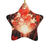 Yyhhaofa Pendentif en forme d'étoile en céramique pour sapin de Noël Rouge Petite fleur rouge dans l'ampoule Motif décoration centres commerciaux, supermarchés, magasins