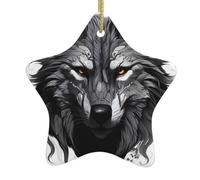 Yyhhaofa Pendentif étoile en céramique à suspendre Motif tête de loup Noir et blanc