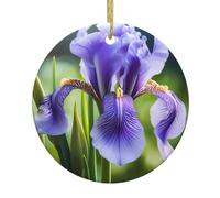 YYHHAOFA Pendentif rond en céramique à suspendre en forme d'arbre de Noël avec fleur nationale française - 7,4 cm exquise porcelaine blanche facile à suspendre