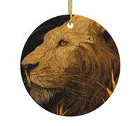 YYHHAOFA Pendentif rond en céramique à suspendre Motif lionne dorée Arbre de Noël 7,4 cm Porcelaine blanche exquise Suspension facile
