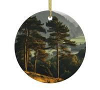 YYHHAOFA Pendentif rond en céramique à suspendre Motif sapin de Noël épicéa dans la vallée - 7,4 cm Porcelaine blanche exquise Suspension facile