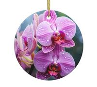 YYHHAOFA Pendentif rond en céramique avec image de fleur nationale malaisienne - 7,4 cm - Équipé d'un câble métallique doré durable pour l'accrocher facilement aux arbres de Noël