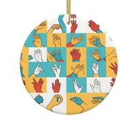 YYHHAOFA Pendentif rond en céramique avec inscription « Sign Language Alphabet » - 7,4 cm - Porcelaine blanche exquise - Suspension facile