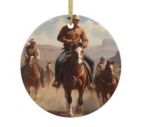 YYHHAOFA Pendentif rond en céramique avec motif cavaliers du désert - 7,4 cm équipé d'un câble métallique doré durable pour l'accrocher facilement aux arbres de Noël