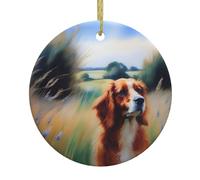 YYHHAOFA Pendentif rond en céramique avec motif queue de chien porte-bonheur - 7,4 cm - Équipé d'un câble métallique doré durable pour l'accrocher facilement aux arbres de Noël