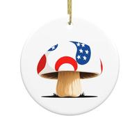 YYHHAOFA Pendentif rond en forme de champignons avec drapeaux nationaux en forme de sapin de Noël - 7,4 cm - Porcelaine blanche exquise - Suspension facile