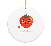 YYHHAOFA Pendentif rond en forme de cœur avec tomates imprimées en forme de sapin de Noël - 7,4 cm en porcelaine blanche exquise suspension facile
