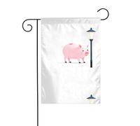 YYHHAOFA Petit cochon rose sous le réverbère imprimé sur mât de drapeau de jardin extérieur décoration double face 30,5 x 45,7 cm