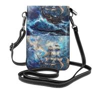 YYHHAOFA Petit sac à bandoulière en cuir pour femme, motif bateau pirate dans les vagues, imperméable et durable