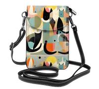 YYHHAOFA Petit sac à bandoulière en cuir pour téléphone portable, 19,3 x 12,4 cm, art moderne du milieu du siècle, image de chat pour la marche, le camping, le shopping, les voyages et une utilisation