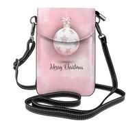 YYHHAOFA Petit sac à bandoulière en cuir pour téléphone portable, 19,3 x 12,4 cm, image de boule de Noël rose pour la marche, le camping, le shopping, les voyages et une utilisation en extérieur