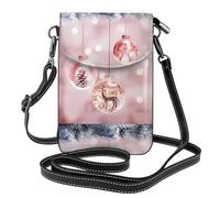 YYHHAOFA Petit sac à bandoulière en cuir pour téléphone portable, 19,3 x 12,4 cm, image de boule de Noël rose pour la marche, le camping, le shopping, les voyages et une utilisation en extérieur