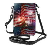 YYHHAOFA Petit sac à bandoulière en cuir pour téléphone portable, 19,3 x 12,4 cm, image de drapeau américain feu d'artifice pour la marche, le camping, le shopping, les voyages et une utilisation en