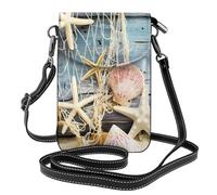 YYHHAOFA Petit sac à bandoulière en cuir pour téléphone portable, 19,3 x 12,4 cm, motif de plage, coquillages, étoile de mer, sable pour la marche, le camping, le shopping, les voyages et une