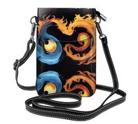 YYHHAOFA Petit sac à main pour téléphone portable 19,3 x 12,4 cm avec image du symbole du feu et de l'eau, étui à rabat en cuir pour femme, parfait pour la marche, le camping, noir