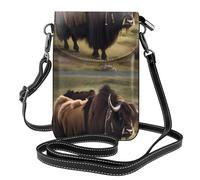 YYHHAOFA Petit sac à main pour téléphone portable 19,3 x 12,4 cm avec image Mighty Highland Yak - Étui à rabat en cuir pour femme, parfait pour la marche, le camping, noir