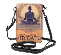 YYHHAOFA Petit sac à main pour téléphone portable 19,3 x 12,4 cm avec motif de yoga et de méditation - Étui à rabat en cuir pour femme, parfait pour la marche, le camping