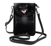 YYHHAOFA Petit sac à main pour téléphone portable 19,3 x 12,4 cm avec motif Happy Little Black Bear - Étui à rabat en cuir pour femme, parfait pour la marche, le camping