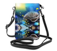 YYHHAOFA Petit sac à main pour téléphone portable 19,3 x 12,4 cm avec motif image du monde merveilleux - Étui à rabat en cuir pour femme, parfait pour la marche, le camping, noir
