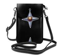 YYHHAOFA Petit sac à main pour téléphone portable 19,3 x 12,4 cm avec pendentif étoile croisée et image - Étui à rabat en cuir pour femme, parfait pour la marche, le camping, noir