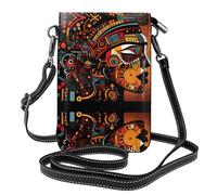 YYHHAOFA Petit sac à main pour téléphone portable 19,3 x 12,4 cm, motif avatars ethniques abstraits, étui à rabat en cuir pour femme, parfait pour la marche, le camping, noir