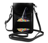 YYHHAOFA Petit sac à main pour téléphone portable 19,3 x 12,4 cm, motif bonbon sous le chapeau de sorcière, étui à rabat en cuir pour femme, parfait pour la marche, le camping, noir