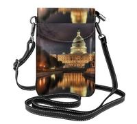 YYHHAOFA Petit sac à main pour téléphone portable 19,3 x 12,4 cm, motif Capitole des États-Unis la nuit, étui à rabat en cuir pour femme, parfait pour la marche, le camping