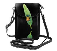 YYHHAOFA Petit sac à main pour téléphone portable 19,3 x 12,4 cm, motif coccinelle sur feuille de bambou, étui à rabat en cuir pour femme, parfait pour la marche, le camping, noir