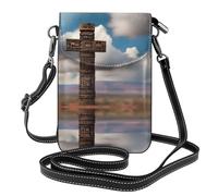 YYHHAOFA Petit sac à main pour téléphone portable 19,3 x 12,4 cm, motif croix américaine, totem, étui à rabat en cuir pour femme, parfait pour la marche, le camping, noir
