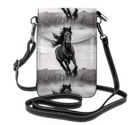 YYHHAOFA Petit sac à main pour téléphone portable 19,3 x 12,4 cm, motif étalon noir, étui à rabat en cuir pour femme, parfait pour la marche, le camping