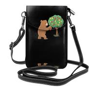 YYHHAOFA Petit sac à main pour téléphone portable 19,3 x 12,4 cm, motif gros ours cueillant des fruits, étui à rabat en cuir pour femme, parfait pour la marche, le camping, noir