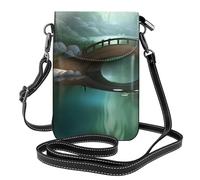 YYHHAOFA Petit sac à main pour téléphone portable 19,3 x 12,4 cm, motif Little Bridge In The East Picture Étui à rabat en cuir pour femme, parfait pour la marche, le camping, noir