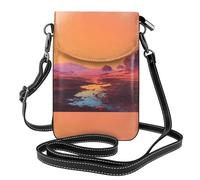 YYHHAOFA Petit sac à main pour téléphone portable 19,3 x 12,4 cm, motif montagnes sous le coucher du soleil, étui à rabat en cuir pour femme, parfait pour la marche, le camping