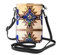 YYHHAOFA Petit sac à main pour téléphone portable 19,3 x 12,4 cm, motif peinture aborigène, étui à rabat en cuir pour femme, parfait pour la marche, le camping, noir