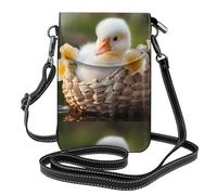 YYHHAOFA Petit sac à main pour téléphone portable 19,3 x 12,4 cm, motif petit canard blanc dans le panier de fleurs, étui à rabat en cuir pour femme, parfait pour la marche, le camping