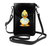 YYHHAOFA Petit sac à main pour téléphone portable, 19,3 x 12,4 cm, motif petit canard portant une chemise avec photo, étui à rabat en cuir pour femme, parfait pour la marche, le camping, noir