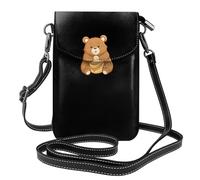 YYHHAOFA Petit sac à main pour téléphone portable 19,3 x 12,4 cm, motif petit ours mangeant du pain, étui à rabat en cuir pour femme, parfait pour la marche, le camping