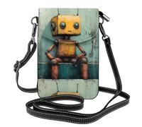 YYHHAOFA Petit sac à main pour téléphone portable 19,3 x 12,4 cm, motif robot solitaire, étui à rabat en cuir pour femme, parfait pour la marche, le camping
