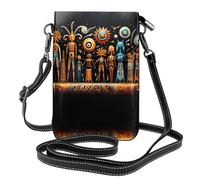 YYHHAOFA Petit sac à main pour téléphone portable 19,3 x 12,4 cm, motif totem primitif, étui à rabat en cuir pour femme, parfait pour la marche, le camping, noir