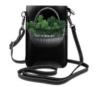 YYHHAOFA Petit sac à main pour téléphone portable 19,3 x 12,4 cm, motif trèfle dans un panier en bambou, étui à rabat en cuir pour femme, parfait pour la marche, le camping