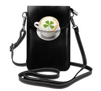 YYHHAOFA Petit sac à main pour téléphone portable 19,3 x 12,4 cm, motif trèfle, latte, art, café, étui à rabat en cuir pour femme, parfait pour la marche, le camping
