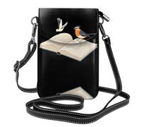 YYHHAOFA Petit sac à main pour téléphone portable 19,3 x 12,4 cm, oiseau perché sur un livre photo, étui à rabat en cuir pour femme, parfait pour la marche, le camping, noir