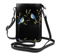 YYHHAOFA Petit sac à main pour téléphone portable 19,3 x 12,4 cm, oiseaux qui chantent sur des branches de saule, étui à rabat en cuir pour femme, parfait pour la marche, le camping, noir