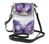 YYHHAOFA Petit sac à main pour téléphone portable, 19,3 x 12,4 cm, peinture à l'huile violette, motif papillon, étui à rabat en cuir pour femme, parfait pour la marche, le camping